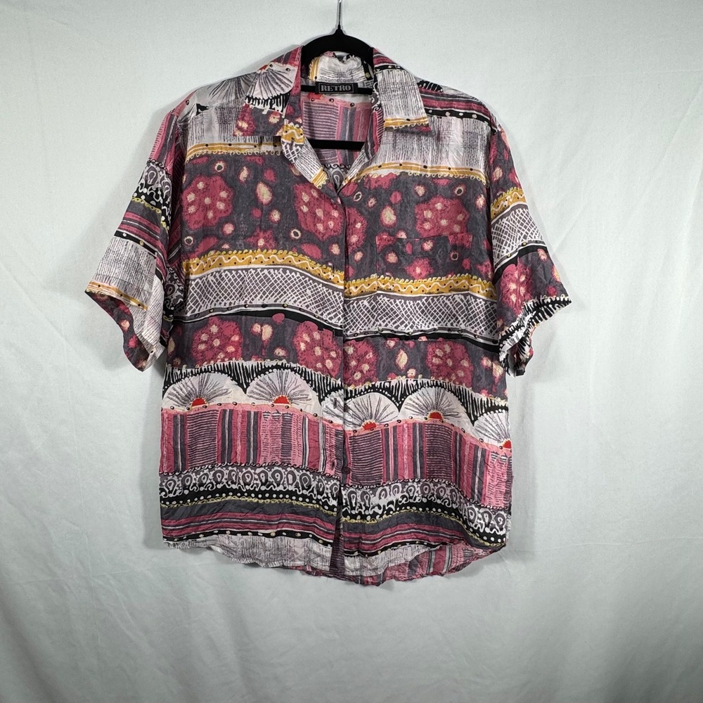 Retro Women's 100% Silk Button up/down Top Sz S